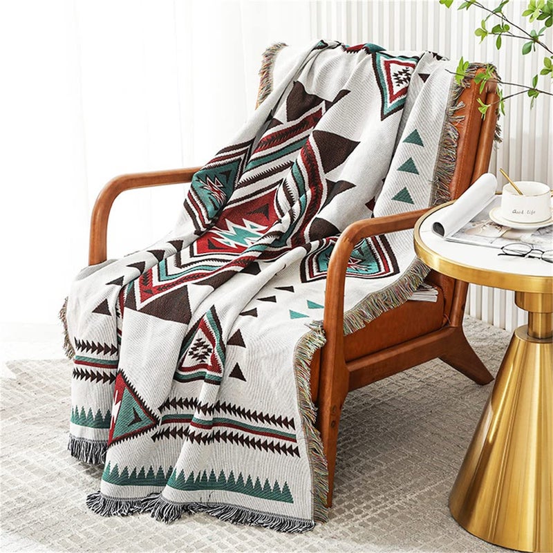 Homesy Aztec Throw Blankets Navajo Southwestern Throws Cover Reversible Green Boho Southwest Blanket for Couch Chair Sofa Bed Home Outdoor Beach Car Tent Travel Camping 51x63 - Image 2