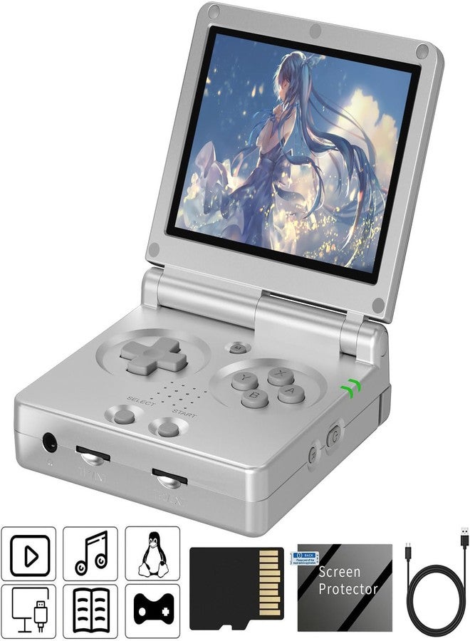 Voacle RG35XXSP Flip Retro Handheld Game Console ,3.5 Inch IPS Screen Linux System Built-in 64G TF Card 5532 Games Support 5G WiFi Bluetooth TV Output(Silver-New) - Image 1