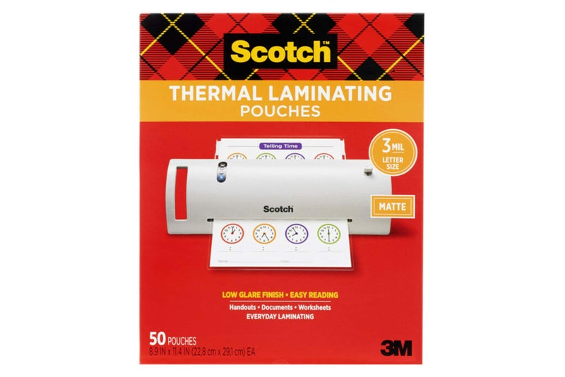 Scotch Matte Thermal Laminating Pouches, Ultra Clear with Matte Finish, Letter Size 8.9 in x 11.4 in, 50-Pack - Image 1
