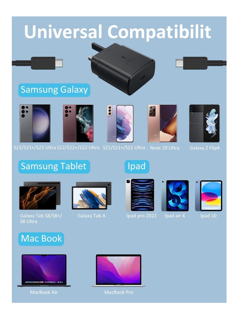 45W USB C Fast Charger Plug and Cable 1.2M PPS Type C Super-Fast Charging Plug and USB C Cable Compatible with Samsung Galaxy S25 Ultra/S24 Ultra/S24+/S23/S22/S24/S20/Note 20/Note 10/Tab S8/Tab S9/Z - Image 4