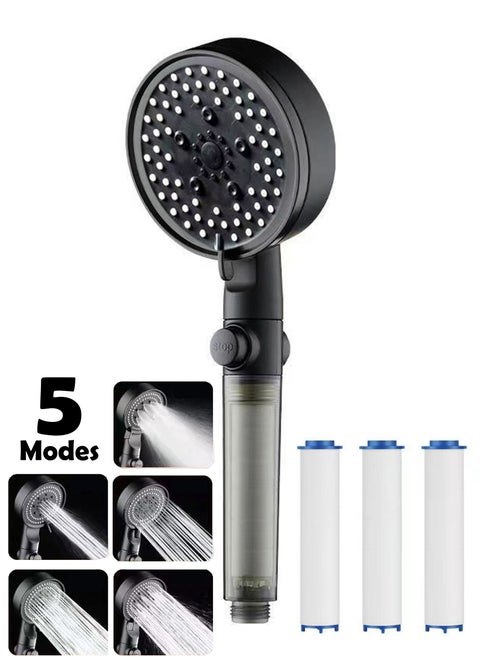 High-Pressure Showerhead with 5 Modes, One-Button Stop Water, and Filter Cartridge