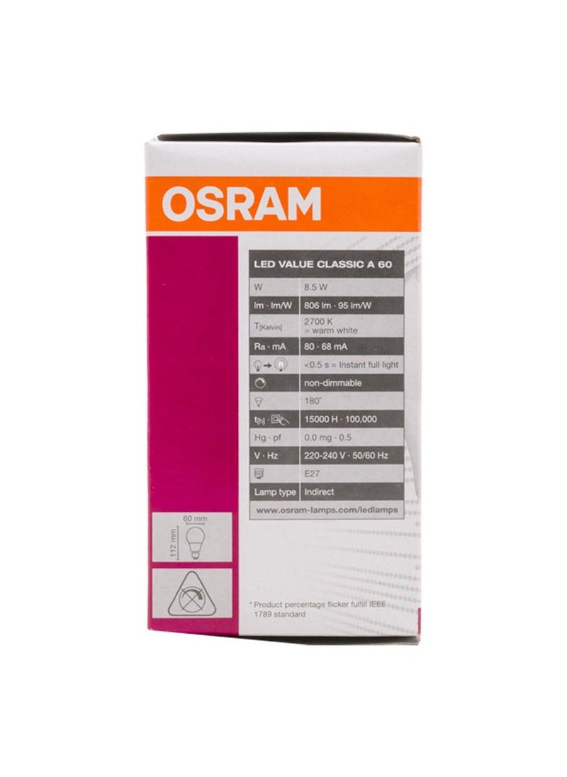 Osram Osram Led Value Classic 8.5W Warm White  - Image 1
