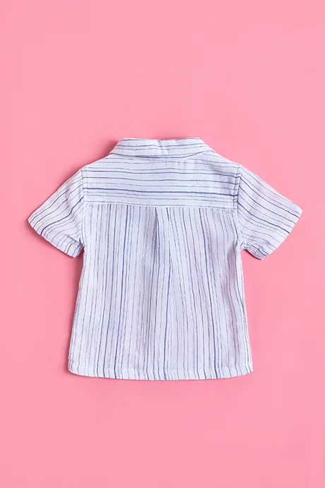 أر أند بي Striped Shirt with Classic Collar and Short Sleeves