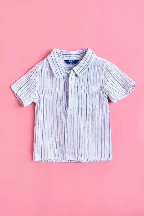 أر أند بي Striped Shirt with Classic Collar and Short Sleeves
