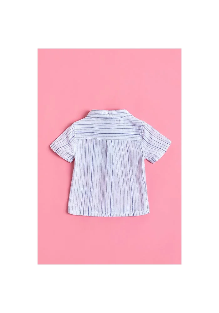 R&b Striped Shirt with Classic Collar and Short Sleeves