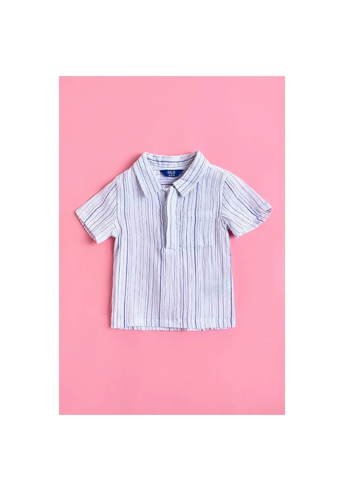 R&b Striped Shirt with Classic Collar and Short Sleeves