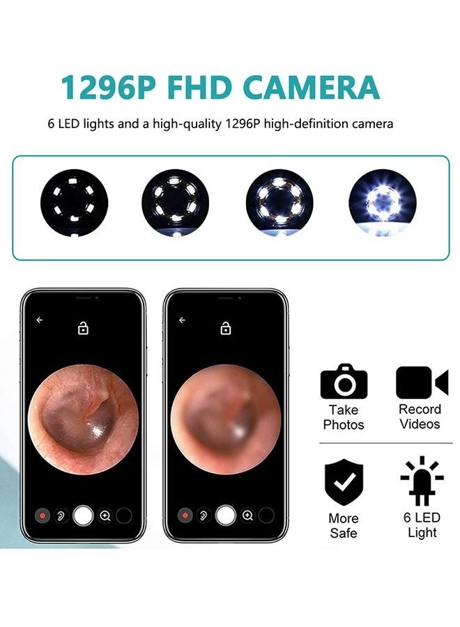 Ear Wax Removal, Wi-Fi Visible Ear Cleaner with Camera with 4 Soft Silicone Ear Scoops, Wireless Ear Endoscope 1296P HD with LED Light for iPhone, iPad, Android Phones (Black) - Image 3