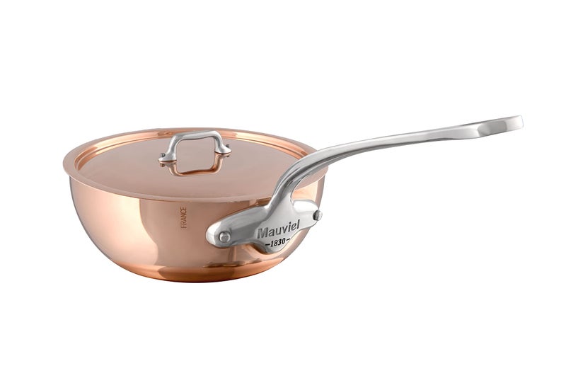 Mauviel Mauviel MHeritage 150 S 15mm Polished Copper  Stainless Steel Chef Pan With Lid And Cast Stainless Steel Handle 21qt Made In France 