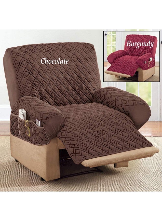 Collections Etc Collections Etc Diamond-Shape Quilted Stretch Recliner Cover with Storage Pockets and Elastic Straps - Furniture Protector, Chocolate, Recliner  - Image 3