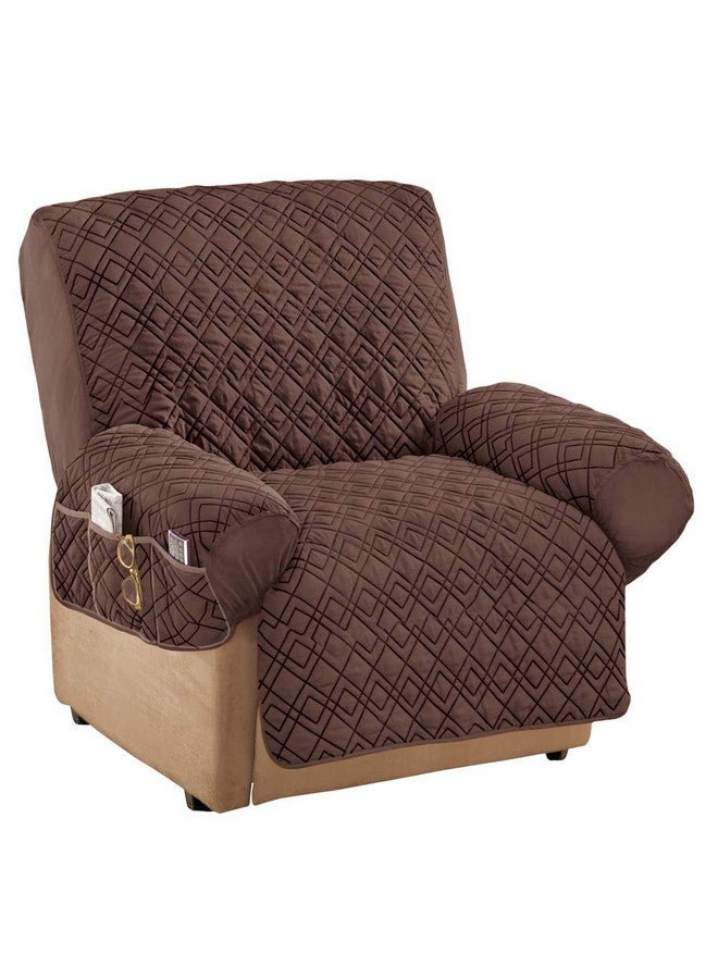 Collections Etc Collections Etc Diamond-Shape Quilted Stretch Recliner Cover with Storage Pockets and Elastic Straps - Furniture Protector, Chocolate, Recliner  - Image 1