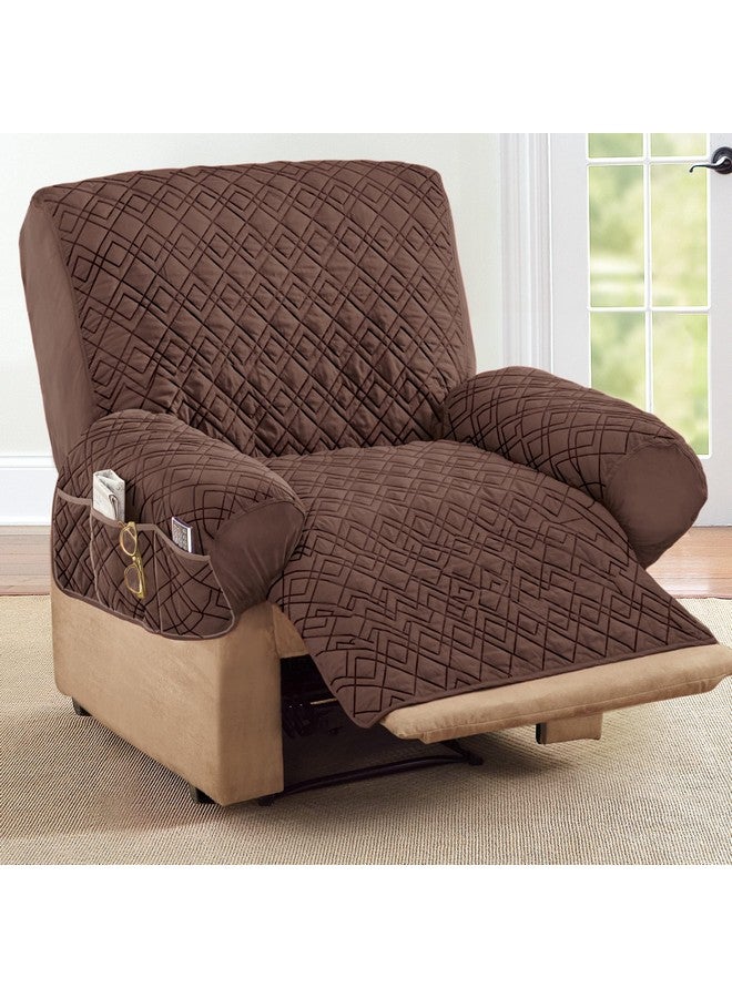 Collections Etc Collections Etc Diamond-Shape Quilted Stretch Recliner Cover with Storage Pockets and Elastic Straps - Furniture Protector, Chocolate, Recliner  - Image 2