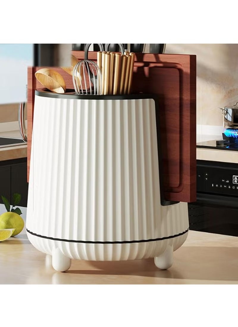 Arabest Knife Holder, 360 Degree Rotatable Knife Holder with Multi Functional Kitchen Utensil Organizer for Chopsticks and Knives Storage, White  - Image 5
