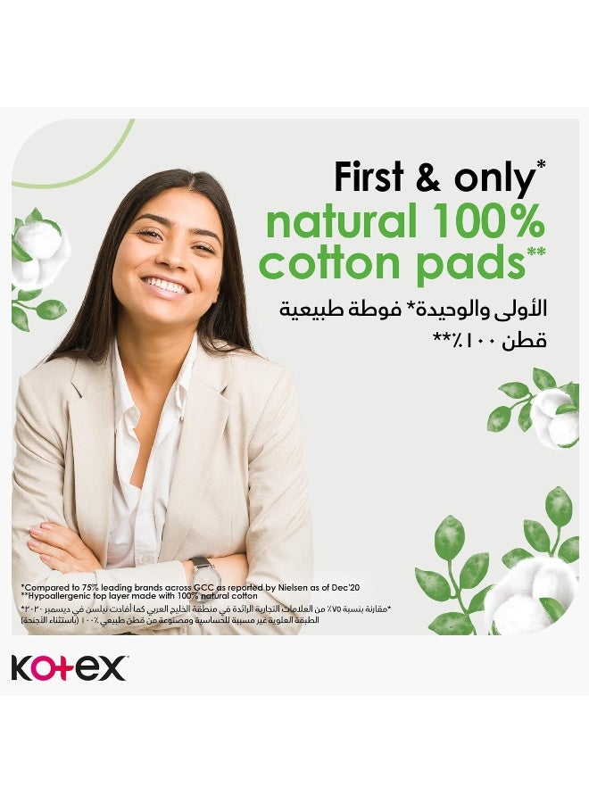 Kotex فوط صحية رقيقة طبيعية، فوط قطنية 100%، فوط صحية بحجم كبير مع أجنحة، 16 فوطة صحية - Image 4