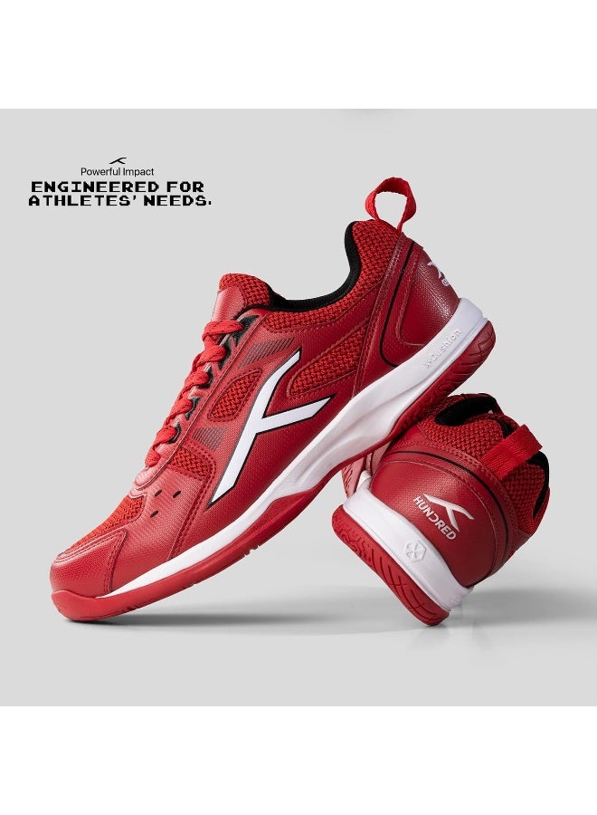 HUNDRED Raze Badminton Shoes (Non Marking) | Lightweight & Durable | X-Cushion, Active Grip Sole, Toe Assist (Red::White::Black, 7Uk) - Image 5