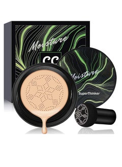 SuperThinker Air Cushion CC Cream Mushroom Head Foundation, Moisturizing BB Cream Makeup Long Lasting Matte Concealer (Natural)  - Image 1