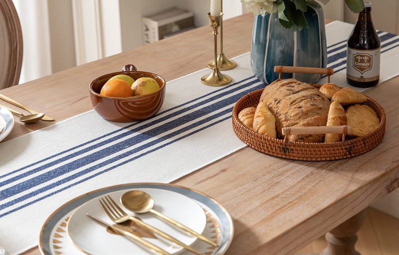 Caflife Boho Table Runner for Modern Farmhouse Decor, Dining Table dÃ©cor 13 x 72 Inch Long with Handcrafted Tassels, Navy Blue and Beige Stripe Table Runner for Home Boho dÃ©cor - Image 5