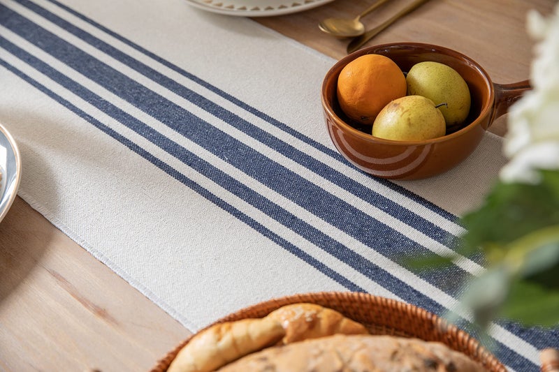 Caflife Boho Table Runner for Modern Farmhouse Decor, Dining Table dÃ©cor 13 x 72 Inch Long with Handcrafted Tassels, Navy Blue and Beige Stripe Table Runner for Home Boho dÃ©cor - Image 4