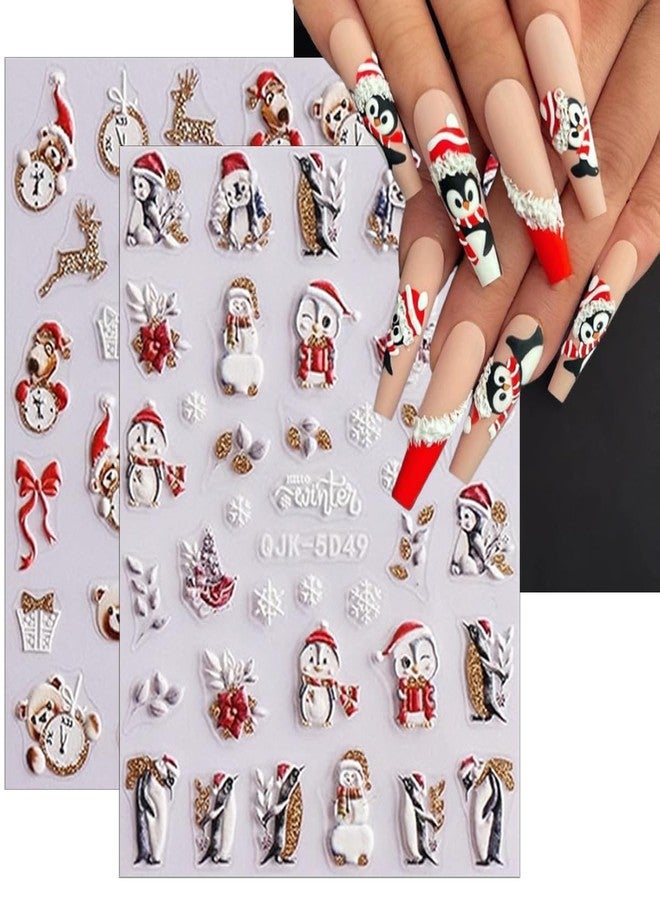 LRKNNO Christmas Nail Art Stickers Decals 5D Embossed Self-Adhesive Nail Art Decals Cute Santa Gnomes Nail Stickers Snowman Xmas Tree Bell Nail Decals for Women New Year Holiday Manicure Decoration 6 Sheets - Image 4