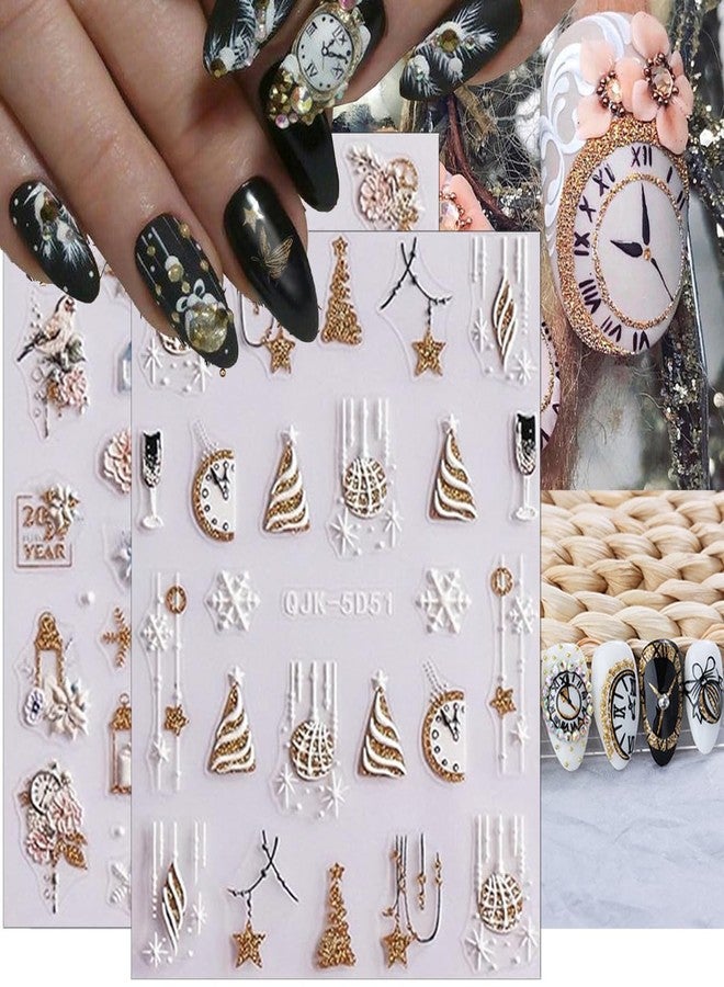 LRKNNO Christmas Nail Art Stickers Decals 5D Embossed Self-Adhesive Nail Art Decals Cute Santa Gnomes Nail Stickers Snowman Xmas Tree Bell Nail Decals for Women New Year Holiday Manicure Decoration 6 Sheets - Image 2