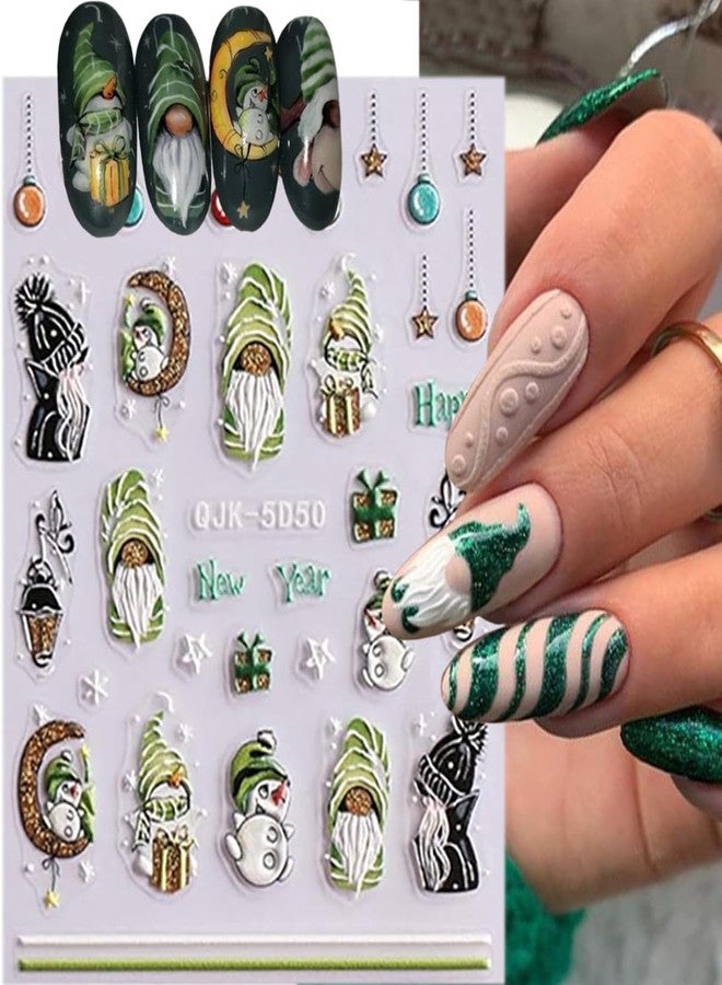 LRKNNO Christmas Nail Art Stickers Decals 5D Embossed Self-Adhesive Nail Art Decals Cute Santa Gnomes Nail Stickers Snowman Xmas Tree Bell Nail Decals for Women New Year Holiday Manicure Decoration 6 Sheets - Image 3