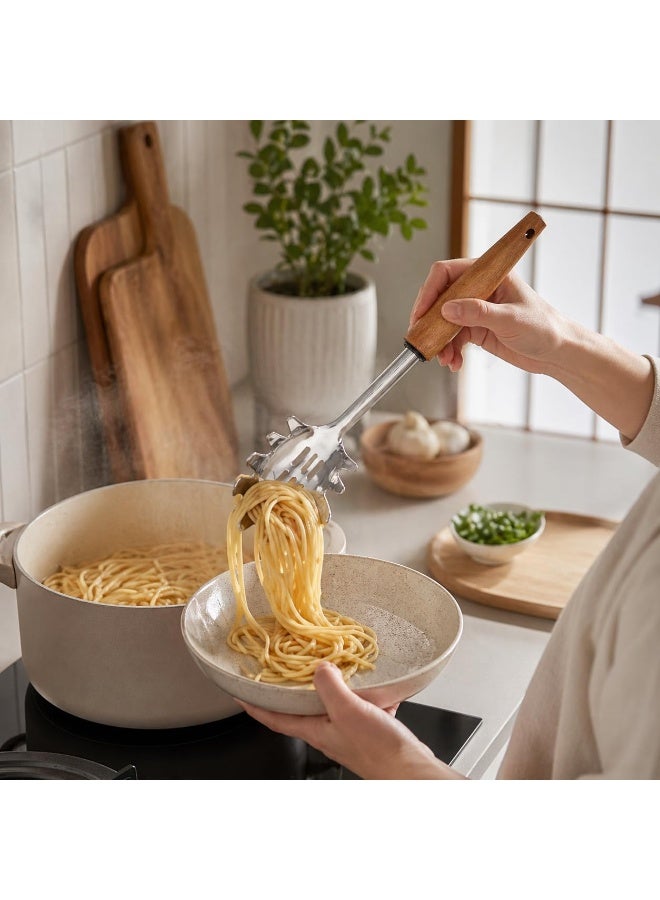Stainless Steel Spaghetti Server with Wooden Handle – 32cm Pasta Serving Spoon - Image 3