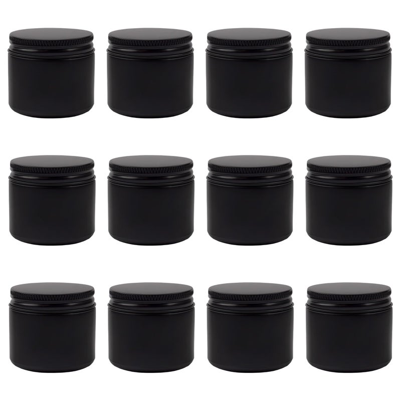 Cornucopia 2Ounce Black Coated Glass Jars 12Pack Cosmetic Jars with Black Metal Lids and Black Matte Exterior