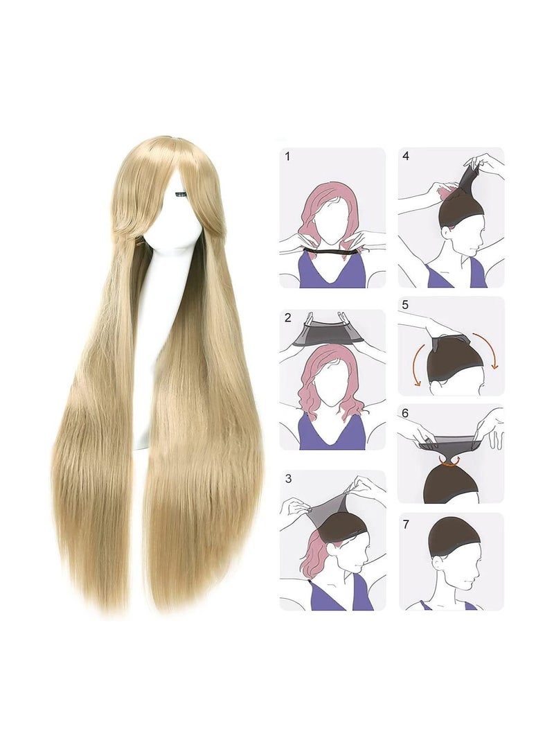 إستيل شعر مستعار 32 بوصة 80 سم طويل مستقيم أنيمي أزياء المرأة تأثيري باروكة شعر مستعار للحفلات مع غطاء شعر مستعار كتان - Image 2