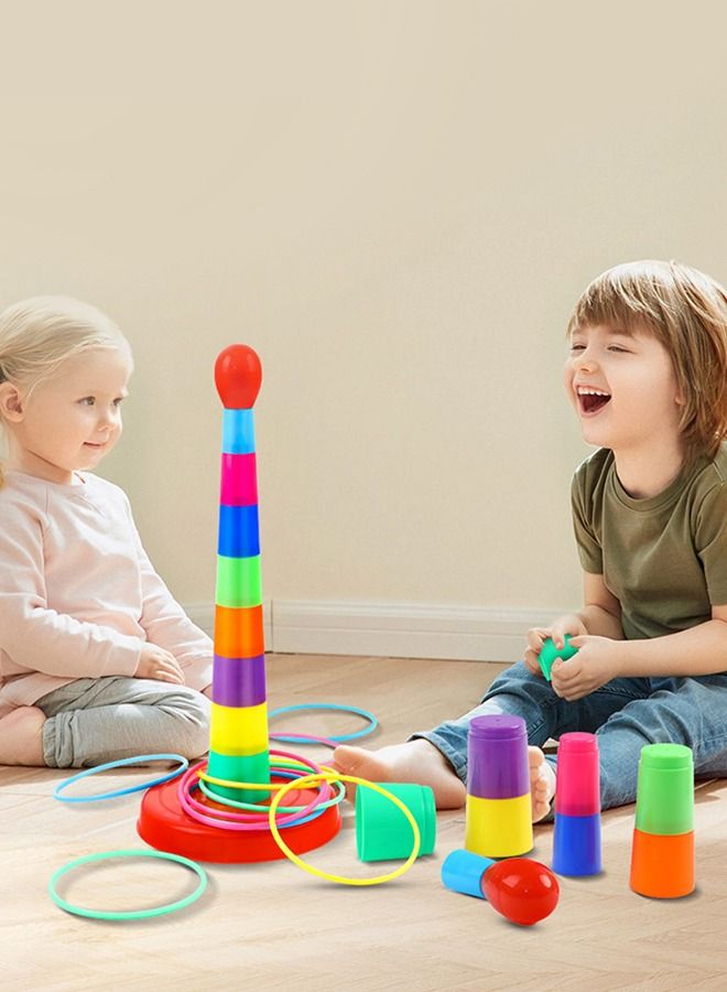 لعبة أكواب التراص للأطفال الصغار ، 8 طوابق للأطفال ملونة على شكل حلقة التراص أكواب ألعاب تعليمية للأطفال - Image 3