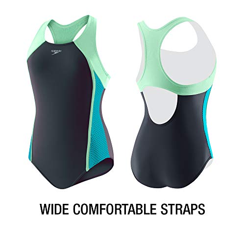 Speedo Girl's Swimsuit One Piece Mesh Splice Thick Strap - Image 2