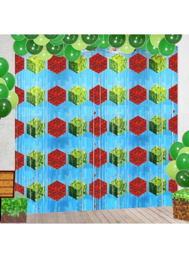 Bexlora Video Game Party Backdrops Birthday Decorations, 2 Pcs 3.28 x 6.56 Ft Video Game Foil Fringe Curtains Streamer for Boys Gaming Photo Booth Props Party Supplies - Image 1