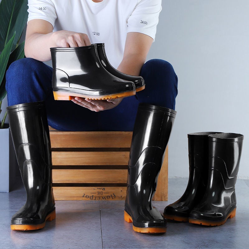 Jundeng Black High Water Shoes Long Barrel Rain Boots Kitchen Non-Slip Water Boots Outdoor Work Shoes Rain Shoes Labor Protection Rubber Shoes For Men And Women - Image 4