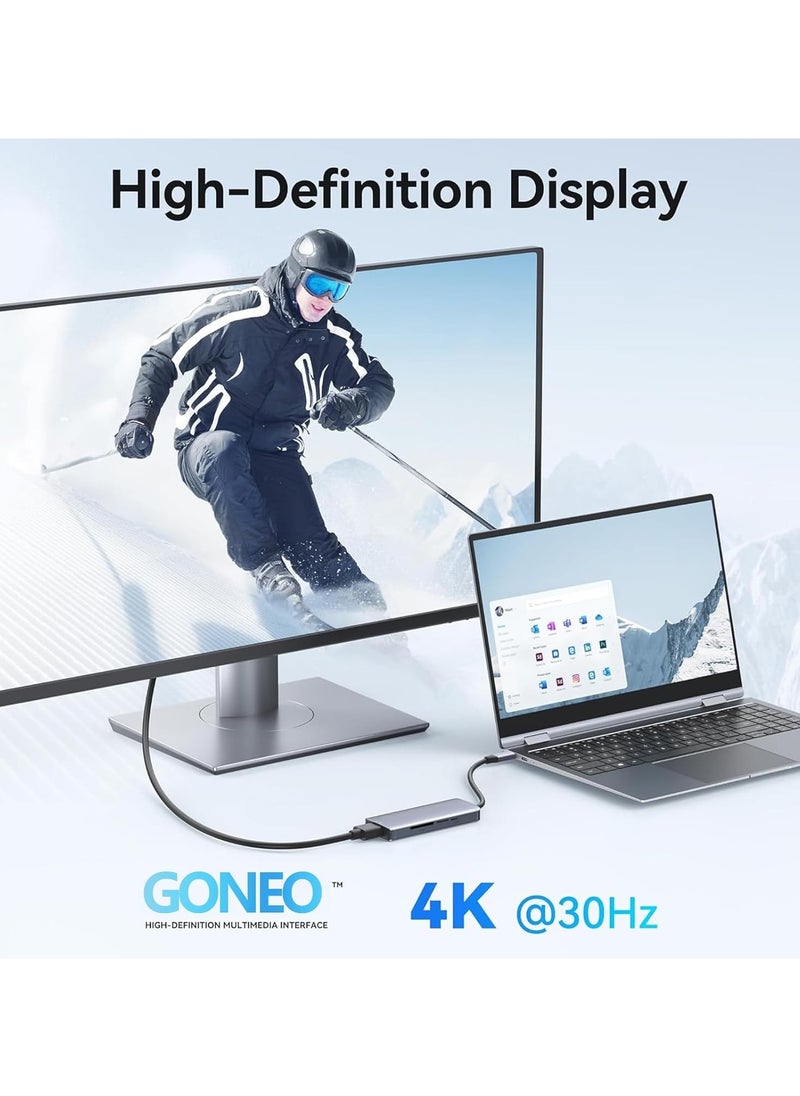 جونيو GONEO 7 في 1 محور الناقل التسلسلي العام محول متعدد المنافذ ، الناقل التسلسلي العام جيم توسيع قاعدة مع منفذ HDMI 4K ، 3 منافذ الناقل التسلسلي العام ، والتنمية المستدامة / فريق العمل قارئ بطاقة ، الناقل التسلسلي العام جيم التشفير الكلب ديل / ماك بوك برو / ماك بوك اير / إتش بي إكسبس / لينوفو كمبيوتر محمول  - Image 3
