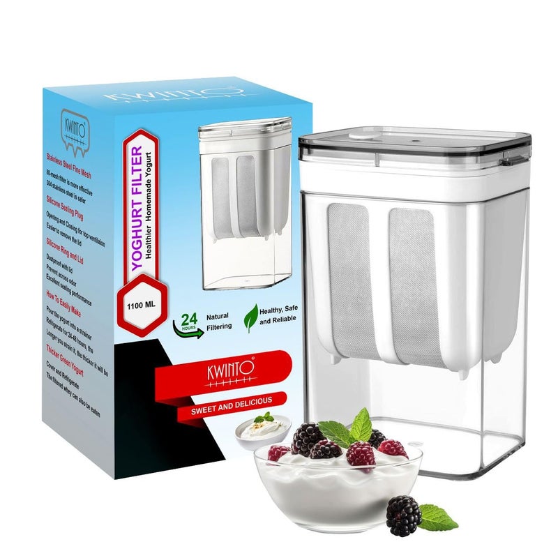 KWINTO Kwinto Greek Yogurt Maker Strainer1100ml Fine Mesh Strainer with LidMultifunctional Yogurt Filter Curd Maker for Home Homemade Yogurt Cheese Thick Greek Yogurt Soybean Milk Paneer  - Image 1