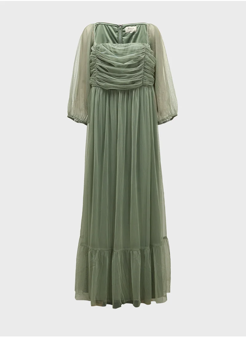 Anaya with Love Curve Bardot Ruched Balloon Sleeve Dress