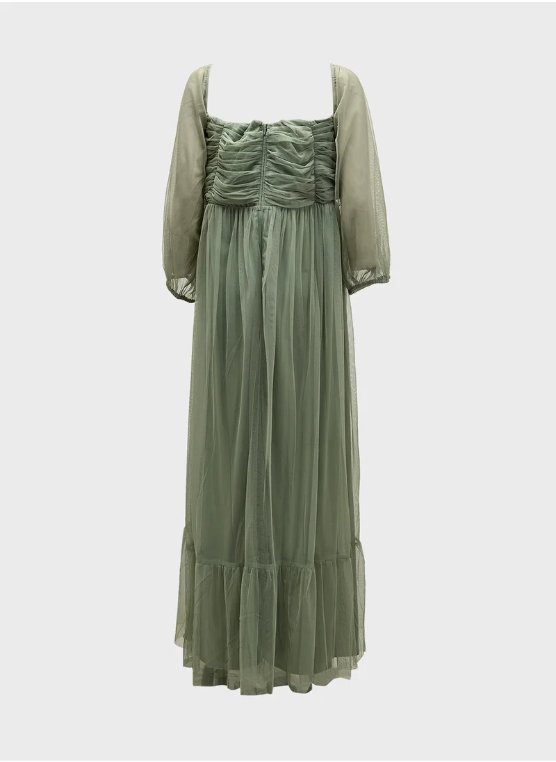 Anaya with Love Curve Bardot Ruched Balloon Sleeve Dress
