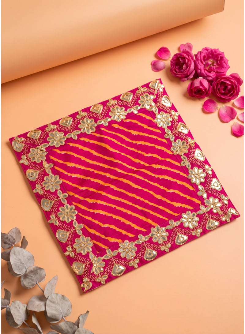 Madhoor Gota Decorative Pooja Aasan Red for Pooja, Deity Idol Placement & Home Temples, 16 x 16 Inches - Image 1
