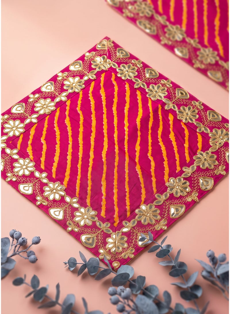 Madhoor Gota Decorative Pooja Aasan Red for Pooja, Deity Idol Placement & Home Temples, 16 x 16 Inches - Image 3