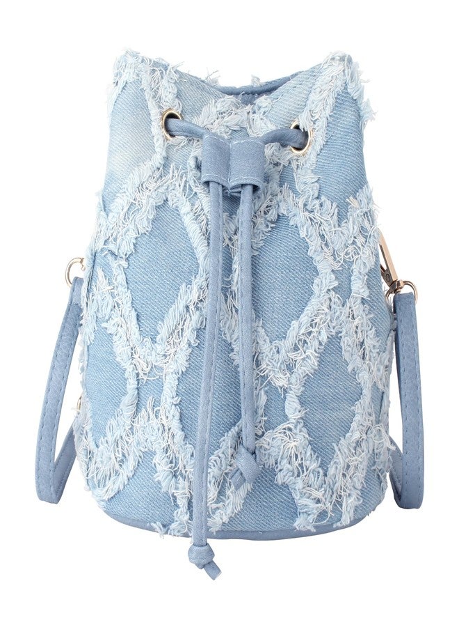 Minache Women Small Quilted Distressed Tassel Denim Jean Drawstring Bucket Crossbody Bag Hobo Shoulder Bag Handbag Purse - Image 5