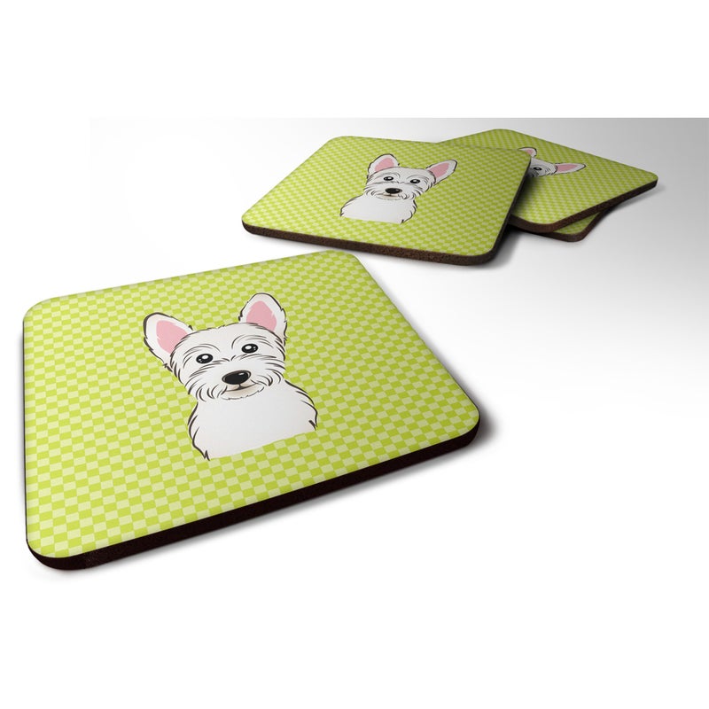 Caroline's Treasures ""Caroline's Treasures BB1288FC Checkerboard Lime Green Westie Foam Coaster (Set of 4)  3.5"""" H x 3.5"""" W  Multicolor"" 