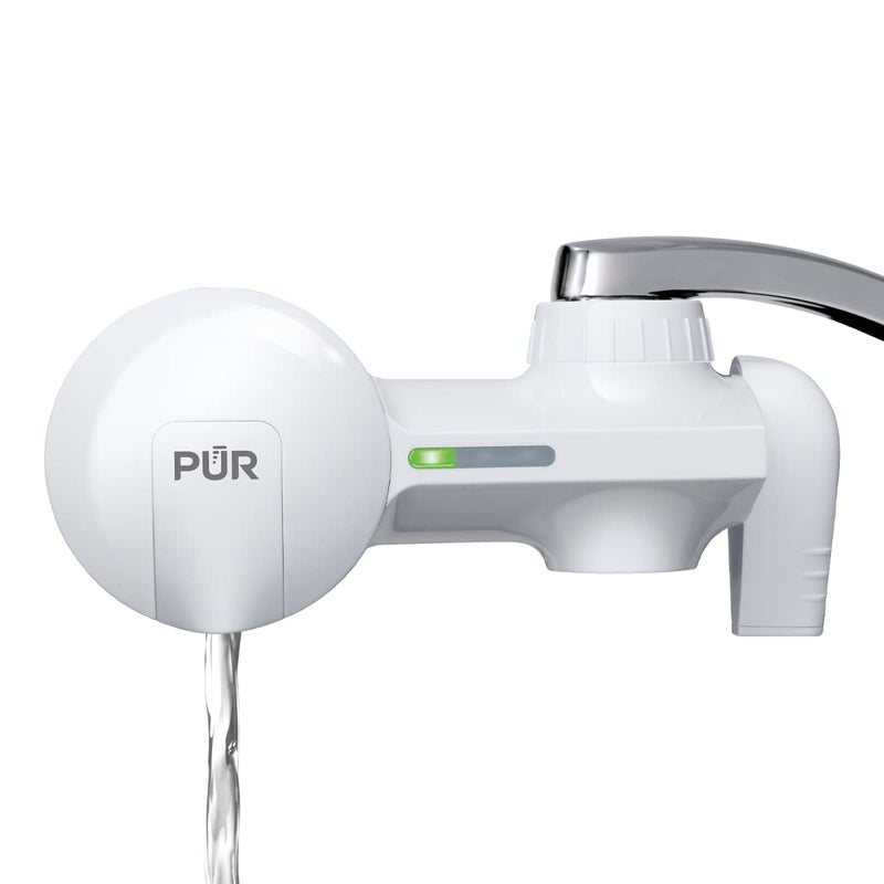 Pur PUR Horizontal Faucet Mount Water Filtration System with Lead Reducing Filter for Cleaner, Filtered Tap Water, Lasts 100 Gallons, Sink Water Filter, Fits Most Kitchen or Bathroom Faucets, White  - Image 1