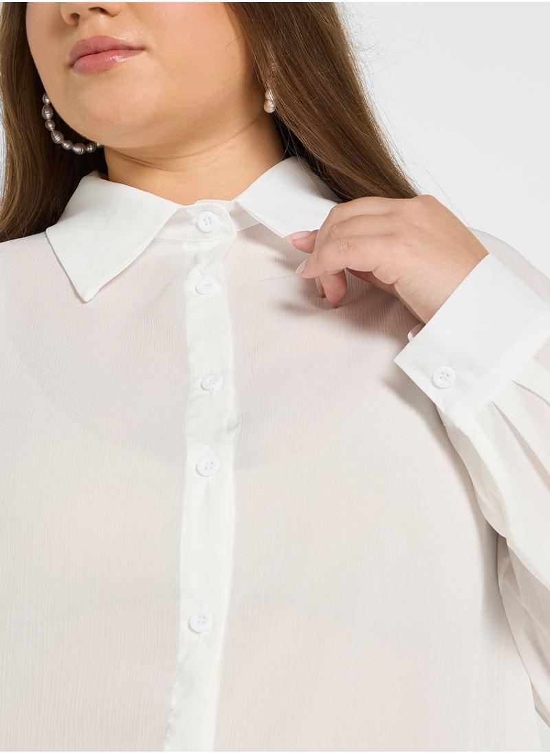 Ella Plus Sheer Button Down Shirt  - Image 3