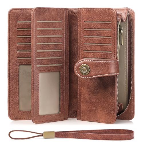 FALAN MULE Women's Wallet Leather RFID Blocking Large Capacity Trifold Ladies Wallet Wristlet Clutch Card Holder - Image 1