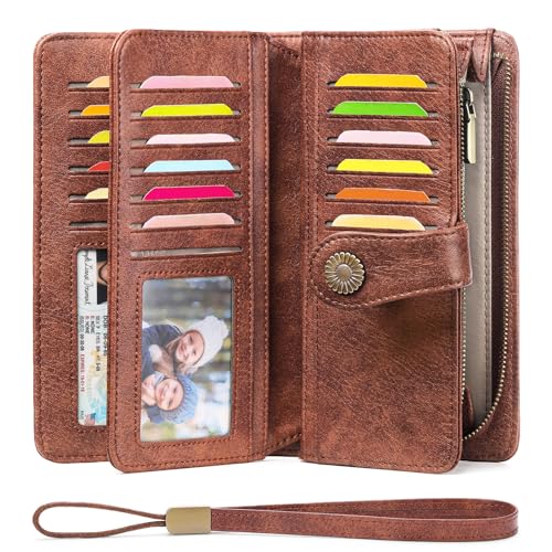FALAN MULE Women's Wallet Leather RFID Blocking Large Capacity Trifold Ladies Wallet Wristlet Clutch Card Holder - Image 2