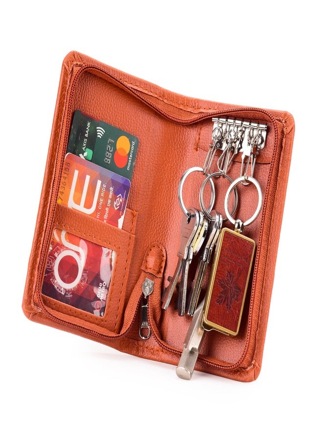 AZYEEA PU Leather Key Pouch case Wallet Keychain Holder Men & Women, Durable Bank LockerKey Card Holder with Card Slots Organiser (Tan) - Image 1