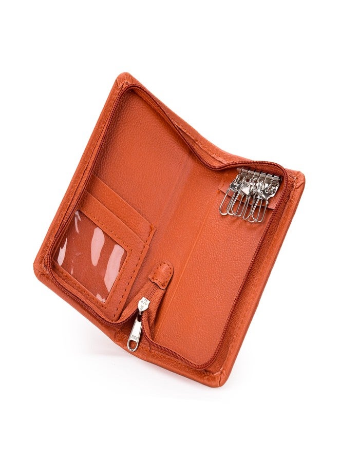 AZYEEA PU Leather Key Pouch case Wallet Keychain Holder Men & Women, Durable Bank LockerKey Card Holder with Card Slots Organiser (Tan) - Image 3