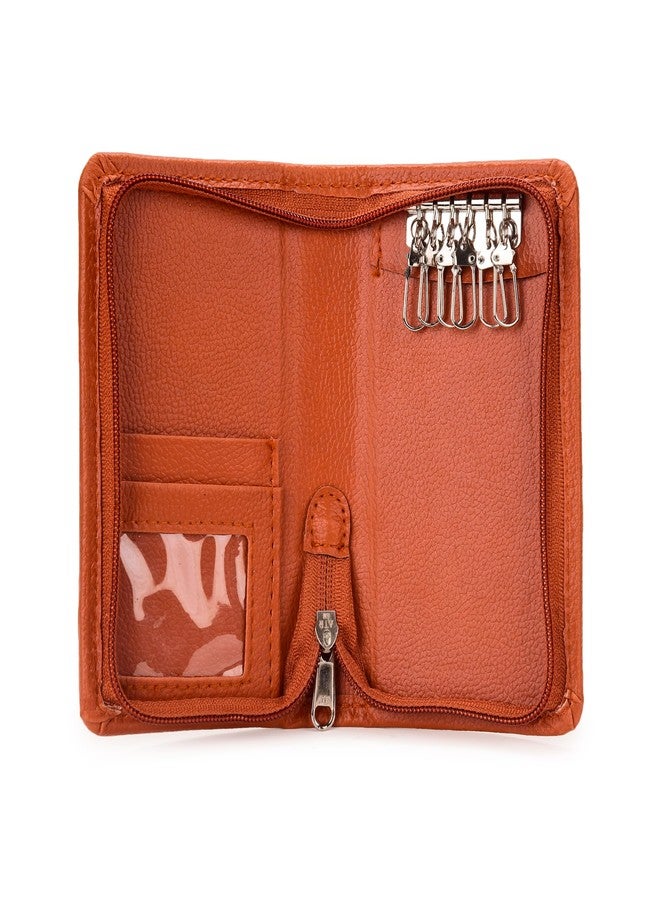 AZYEEA PU Leather Key Pouch case Wallet Keychain Holder Men & Women, Durable Bank LockerKey Card Holder with Card Slots Organiser (Tan) - Image 2