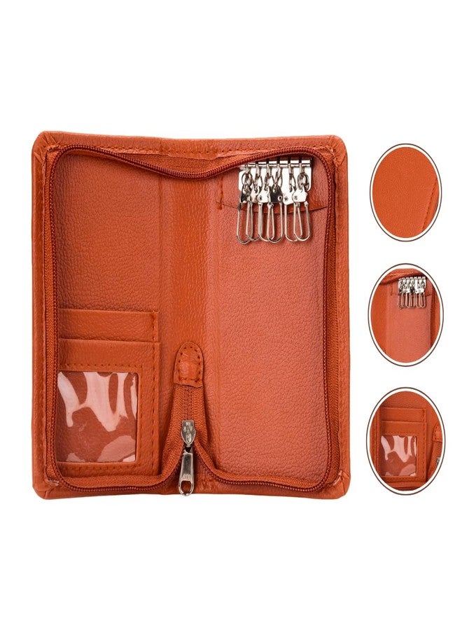 AZYEEA PU Leather Key Pouch case Wallet Keychain Holder Men & Women, Durable Bank LockerKey Card Holder with Card Slots Organiser (Tan) - Image 5