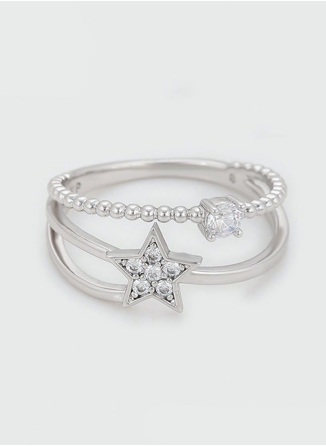 Elegant Silver Double Star Ring - Stone Studded - Size 8 US - pzsku/Z2837317D884D6C783771Z/45/_/1726826969/eb36ae15-1176-4b4b-a1b1-4e63996f2b53