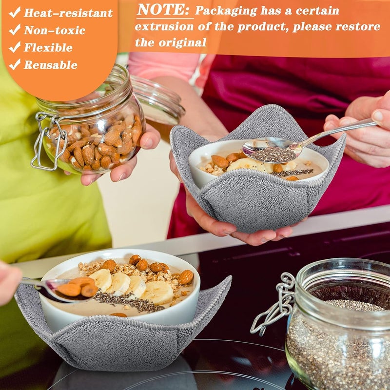 Patelai 12 Pieces Microwave Safe Bowl Holders Polyester Hot Bowl Holder Protect Your Hands from Hot Dishes for Heating Soup, Leftover Food, Meals (Grey) - Image 4