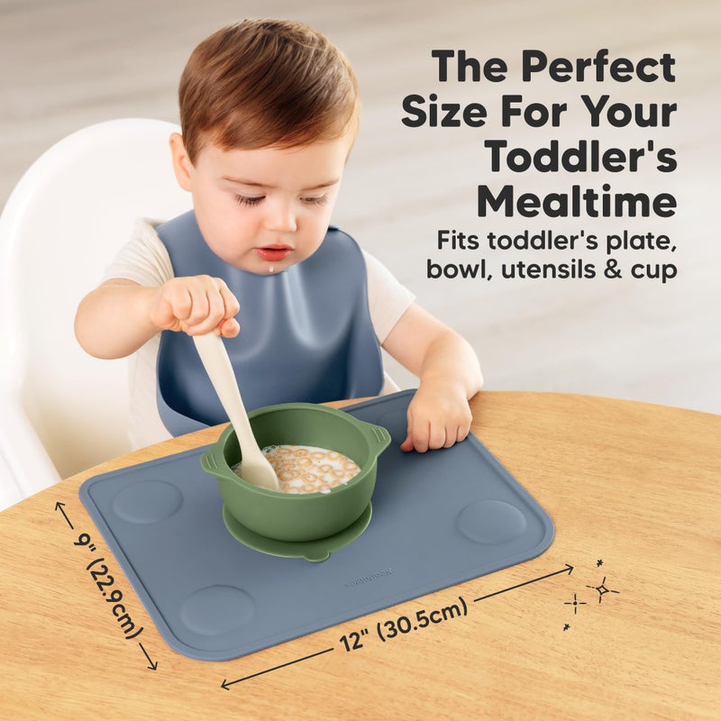 KeaBabies 2pk Silicone Placemats for Toddlers, Kids - 12x9 Non Slip Suction Baby Silicone Placemat for Restaurants, Dining Table,Travel, Easy to Clean, Food Grade/BPA-Free,Small Baby Table Mat(Slate) - Image 3